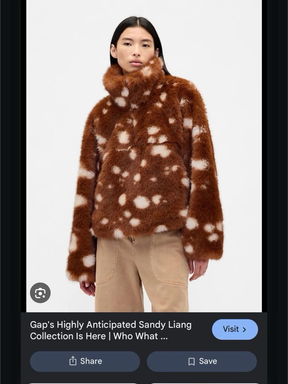 Sandy Liang x Gap Deer Print Faux Fur Jacket XXS/XS